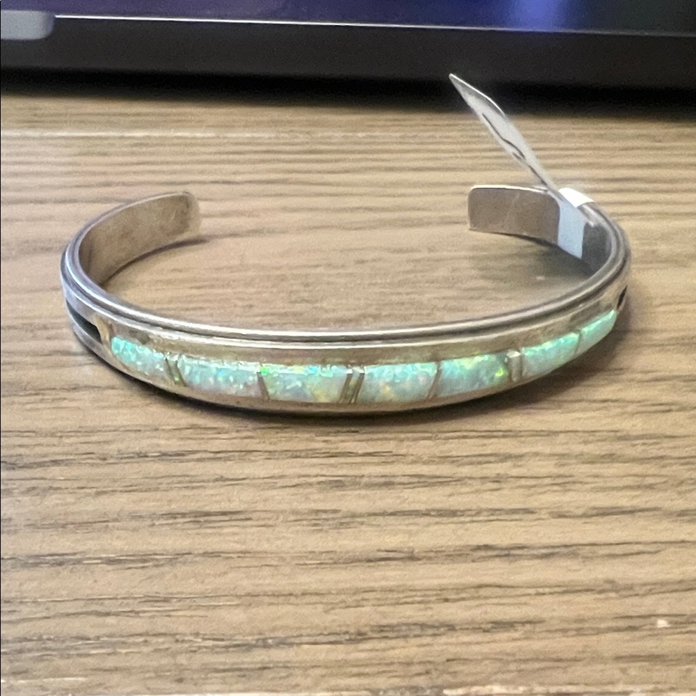 White Opal Inlay Cuff Native Made